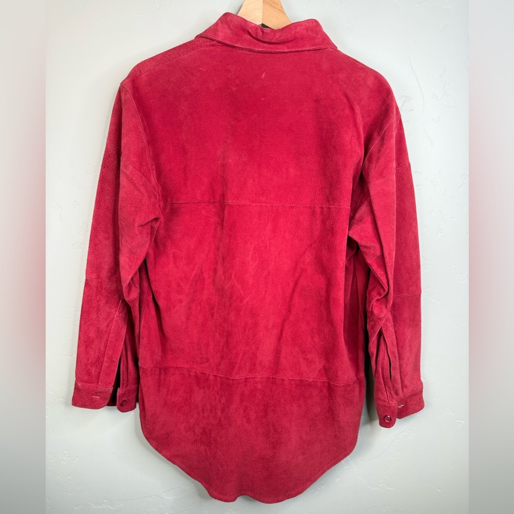 Vintage Wilson Leather Button-Up Shirt Jacket 100% Leather Suede Red Size Medium - Picture 2 of 9